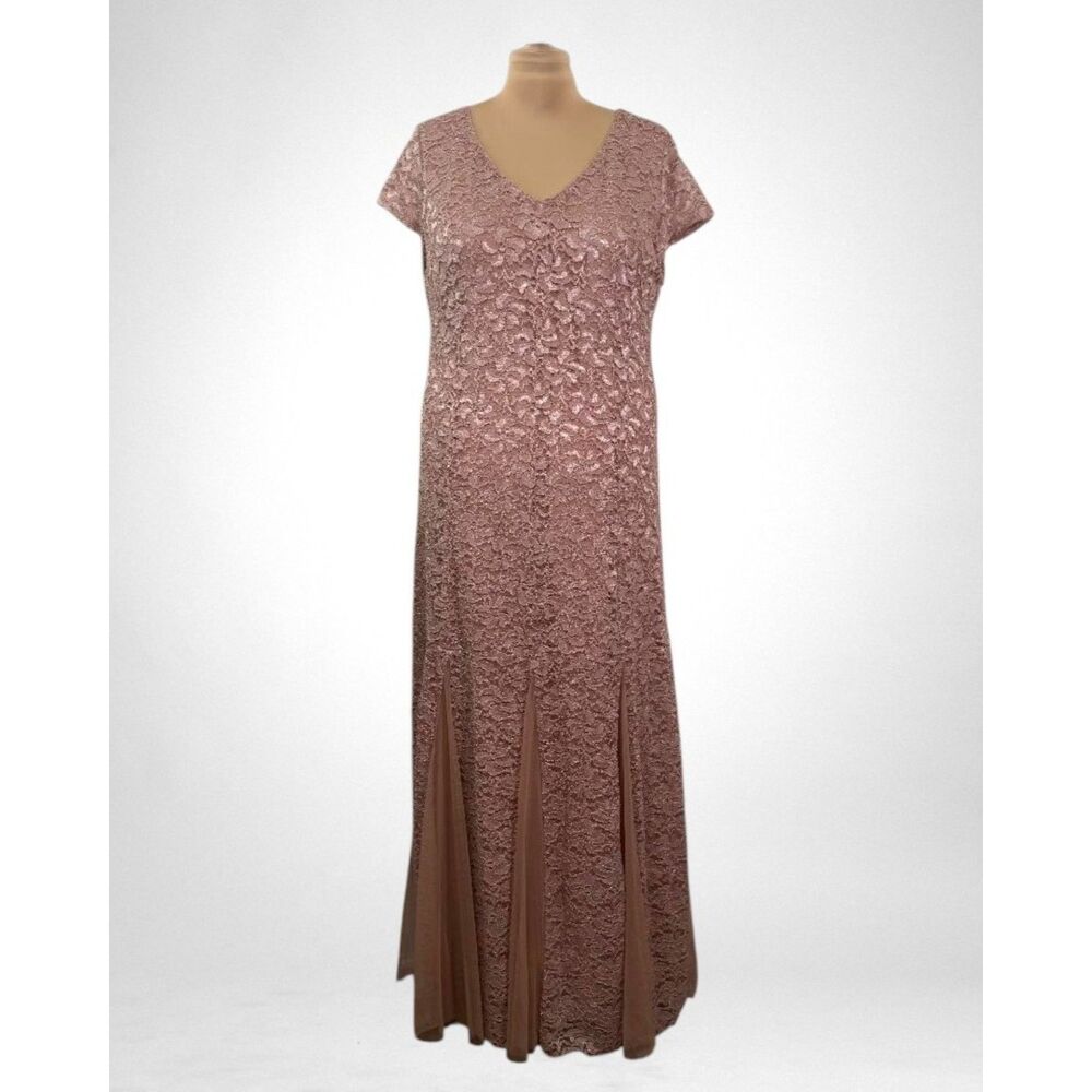 Candalite Mauve Sparkle Lace V-Neck Maxi Dress, Size 3X